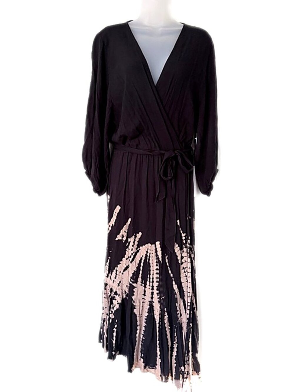 YFB Young Fabulous & Broke Jillian Black Tie Dye Wrap Midi Dress NWT Large